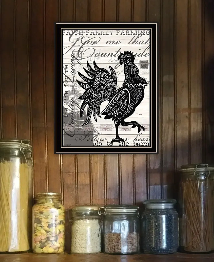 Faith Family Farming Rooster Black Framed Wall Art