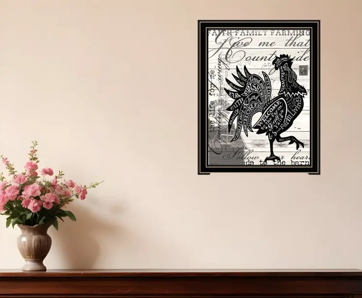 Faith Family Farming Rooster Black Framed Wall Art