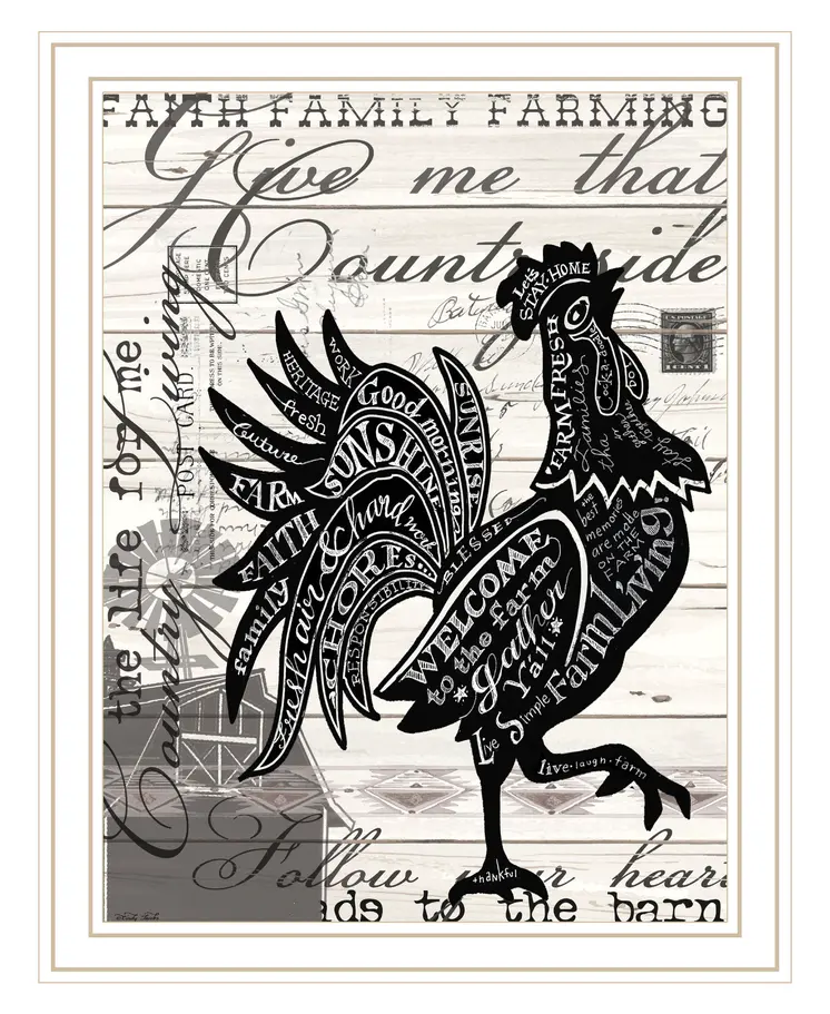Faith Family Farm Rooster White Framed Wall Art
