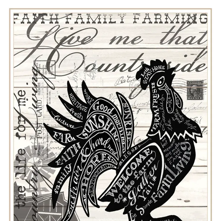 Faith Family Farm Rooster White Framed Wall Art