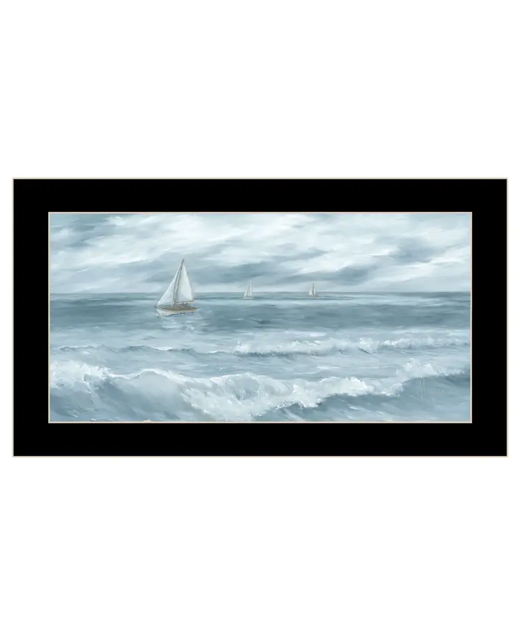 Three Sailboats Ocean Scene Black Framed Wall Art