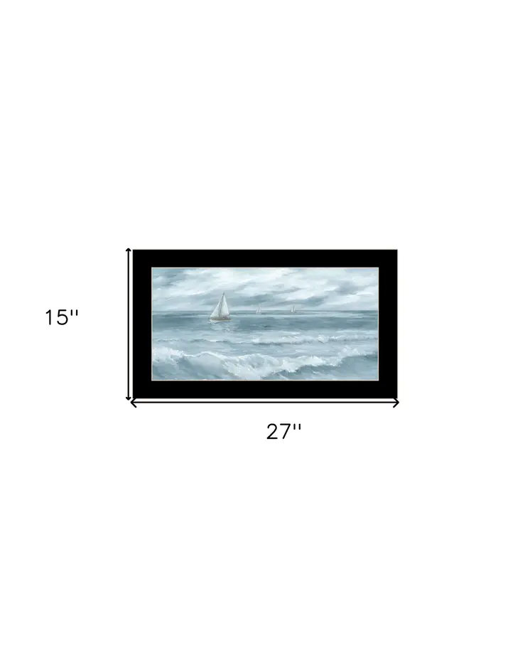 Three Sailboats Ocean Scene Black Framed Wall Art