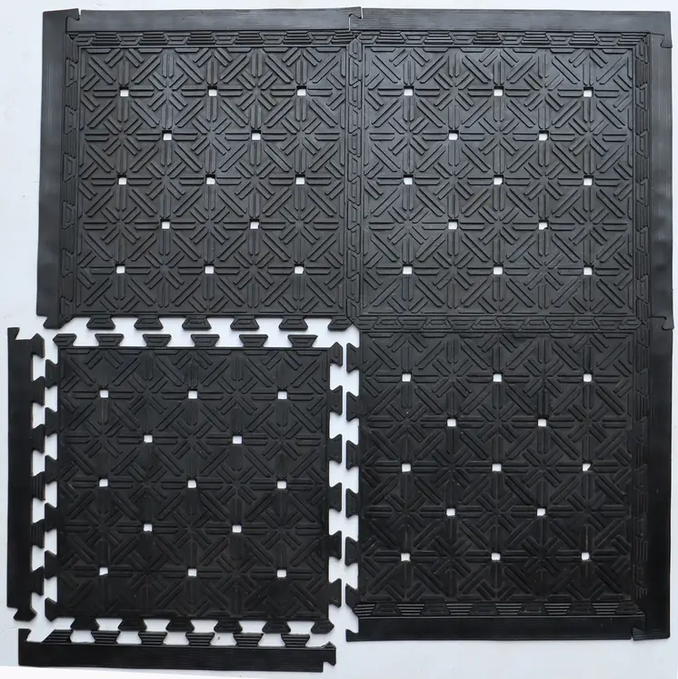 Set Of Four Square Interlocking Black Rubber Indoor Outdoor Mats