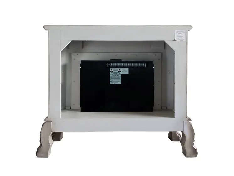 47" Bone Wood Ornate Carved Scrollwork Electric Free Standing Fireplace With Mantle