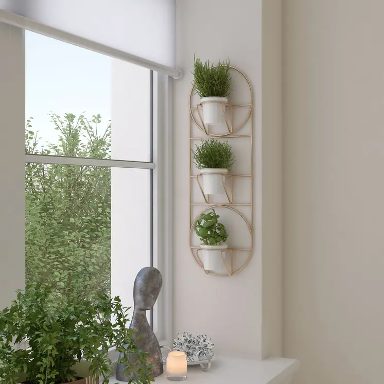 Gold And White Metal 10 Ounce Oval Wall Planter