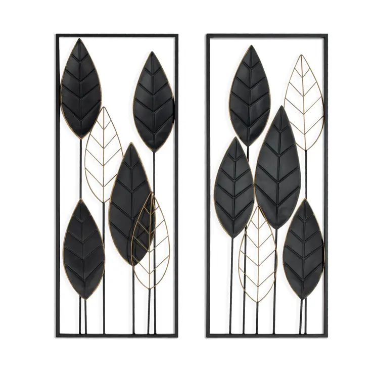 Set of Two Black and Gold Metal Hanging Dimensional Sculpture