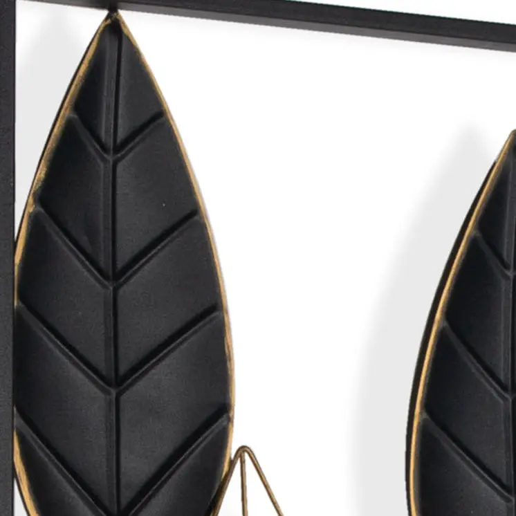 Set of Two Black and Gold Metal Hanging Dimensional Sculpture