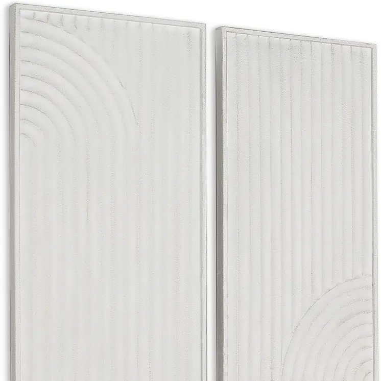 Set of Two White Metal Abstract Hanging Dimensional Sculptures