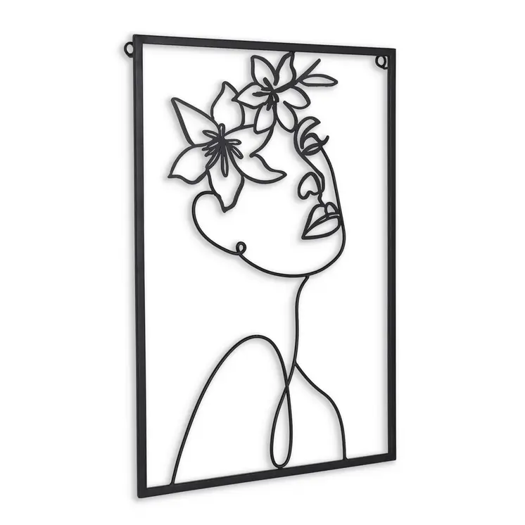 20" X 14" Black Metal Abstract Female Face Hanging Dimensional Sculpture