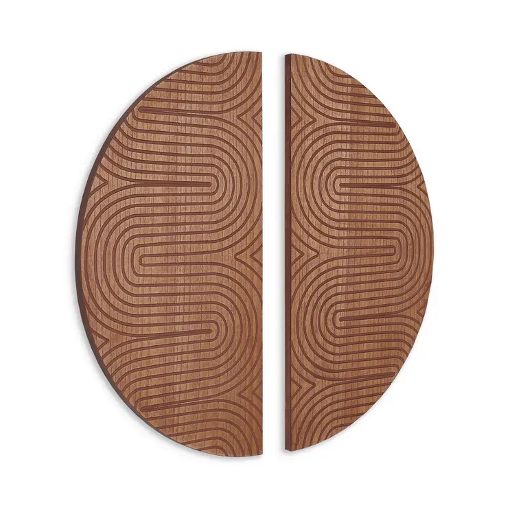 Set of Two Brown Wood Hanging Dimensional Sculpture