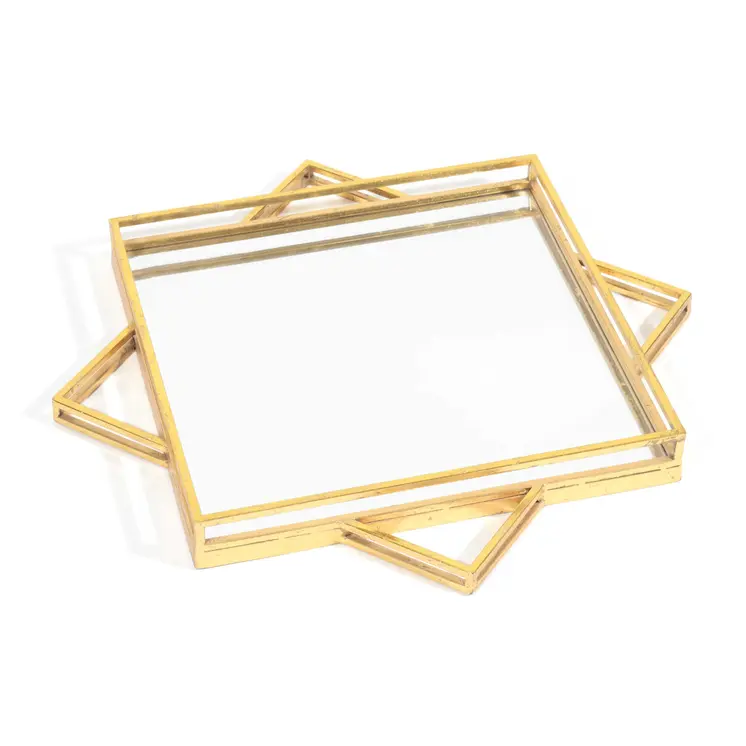 24" Gold Metal Geo Square Accent Mirror
