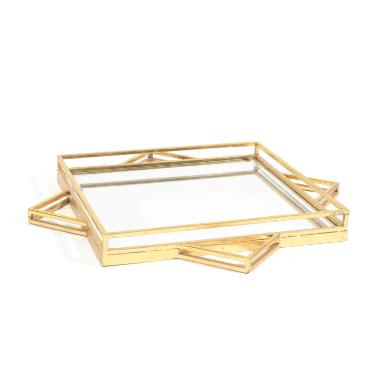 24" Gold Metal Geo Square Accent Mirror