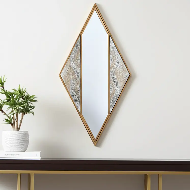 38" Brass And Silver Mixed Metal Diamond Accent Mirror