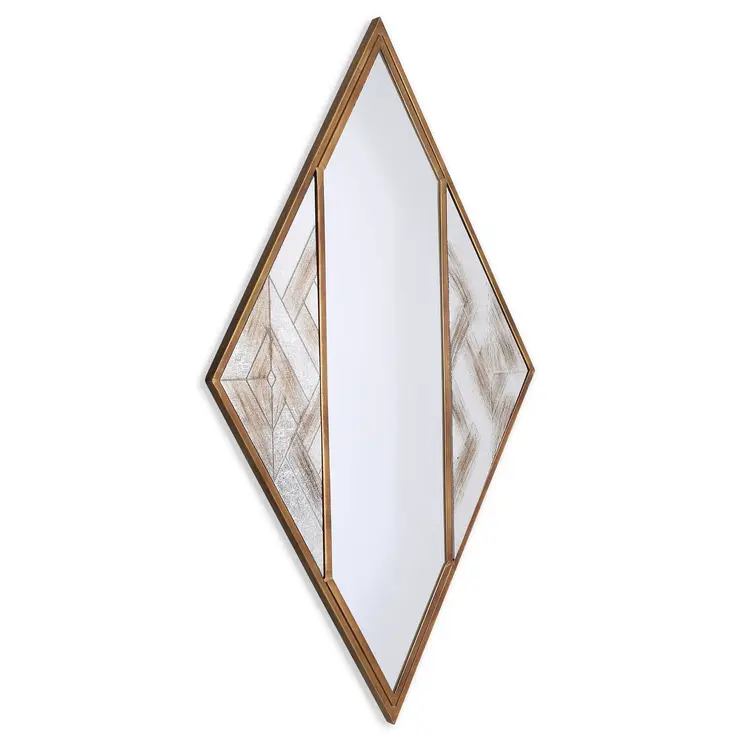 38" Brass And Silver Mixed Metal Diamond Accent Mirror