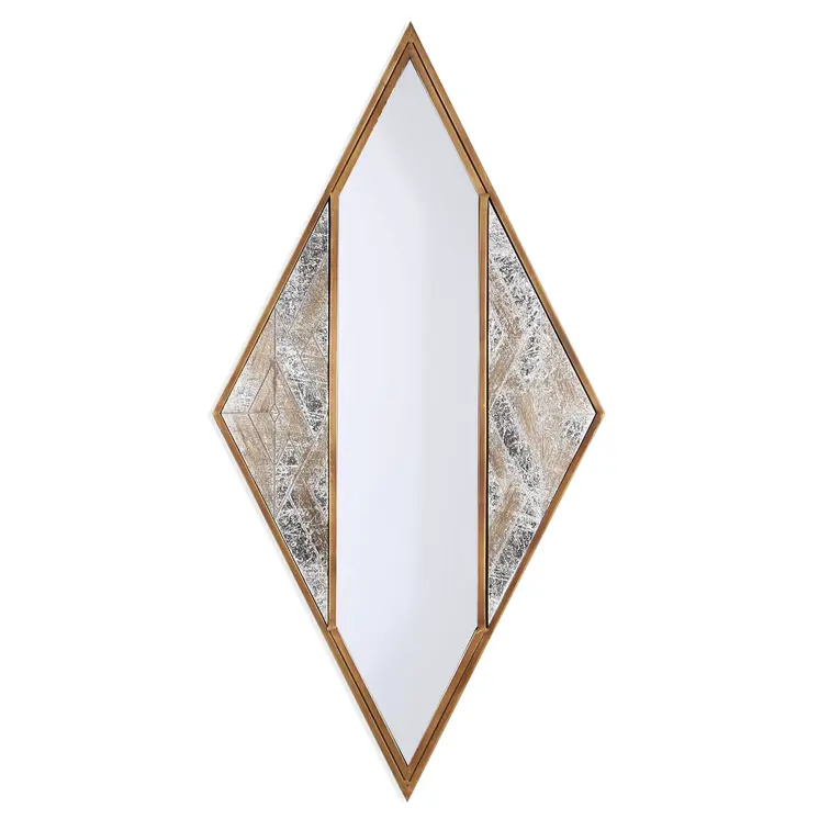 38" Brass And Silver Mixed Metal Diamond Accent Mirror