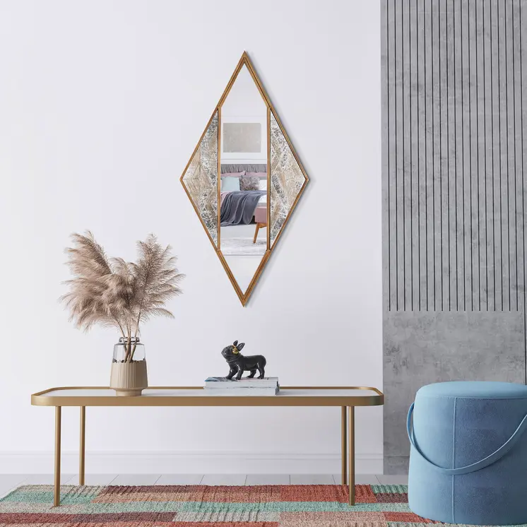 38" Brass And Silver Mixed Metal Diamond Accent Mirror
