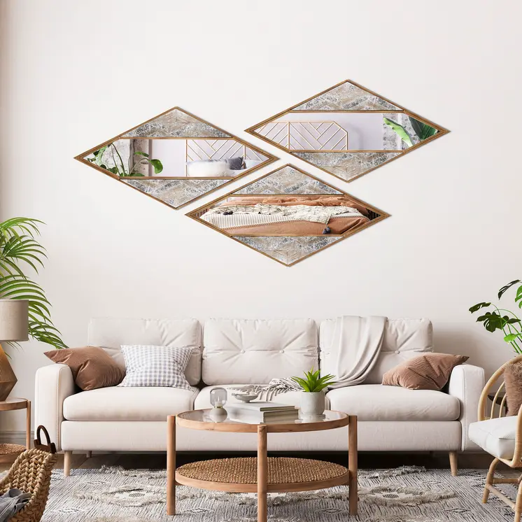 38" Brass And Silver Mixed Metal Diamond Accent Mirror