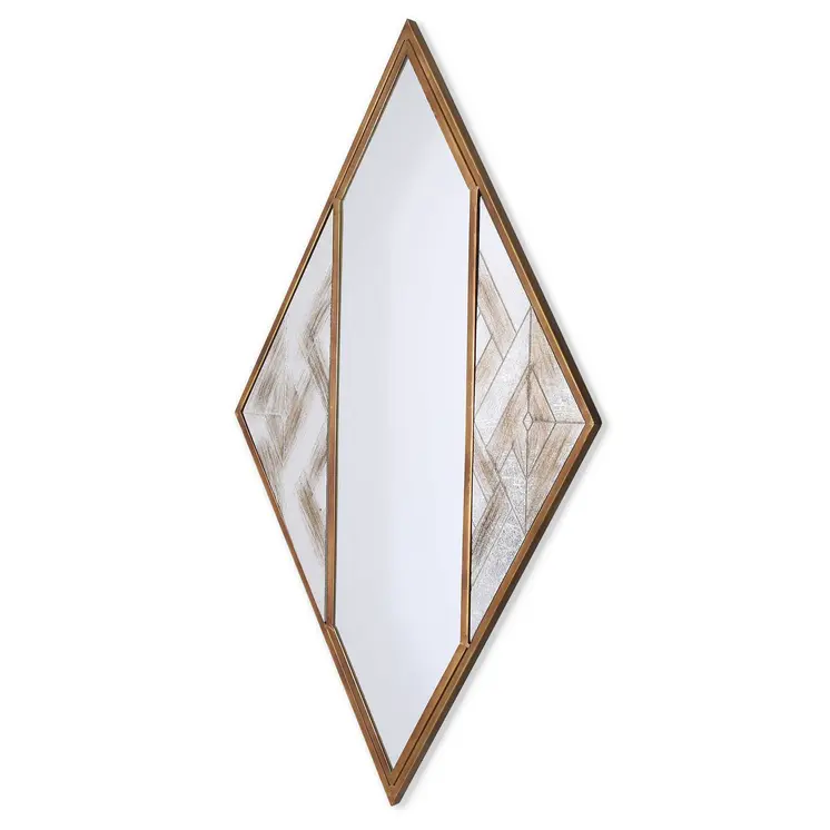 38" Brass And Silver Mixed Metal Diamond Accent Mirror