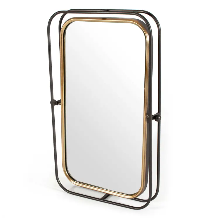 28" Black And Gold Metal Tilting Accent Mirror