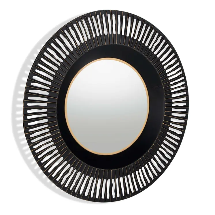 36" Black Metal Round Pierced Accent Mirror