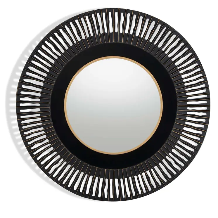 36" Black Metal Round Pierced Accent Mirror