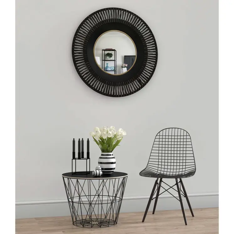 36" Black Metal Round Pierced Accent Mirror