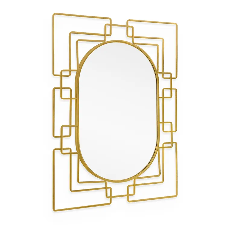 36" Gold Metal Geometric Oval Accent Mirror