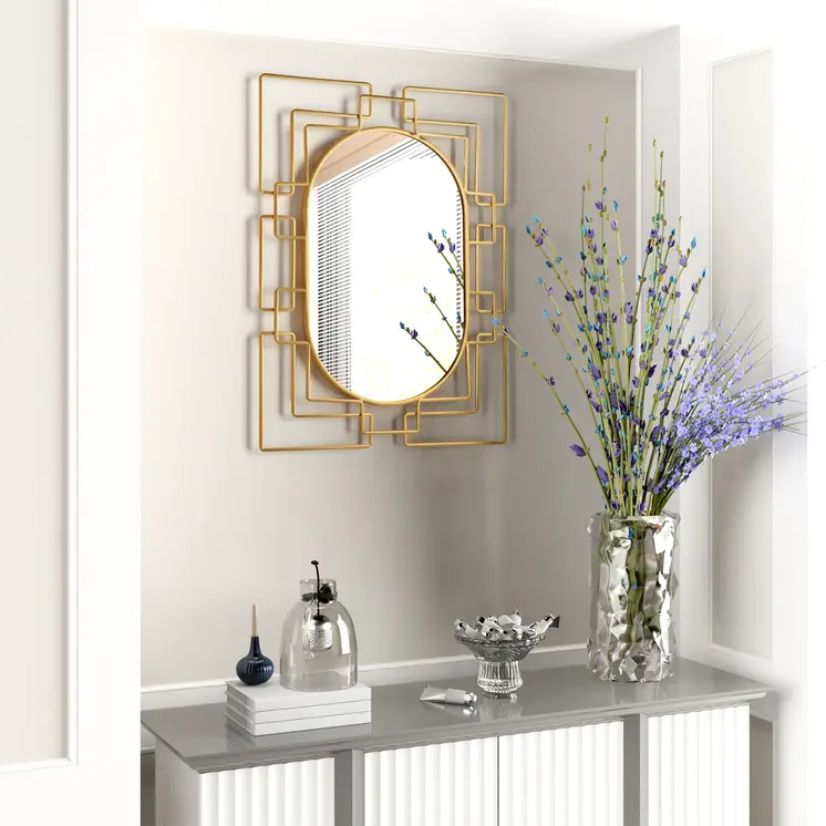 36" Gold Metal Geometric Oval Accent Mirror