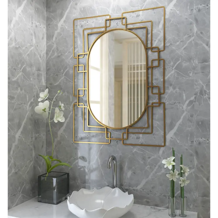 36" Gold Metal Geometric Oval Accent Mirror