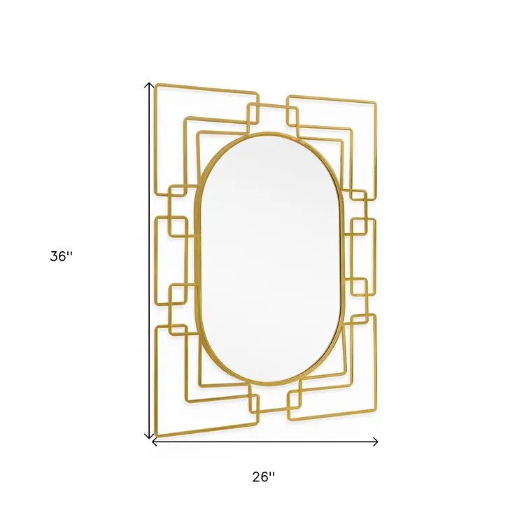 36" Gold Metal Geometric Oval Accent Mirror