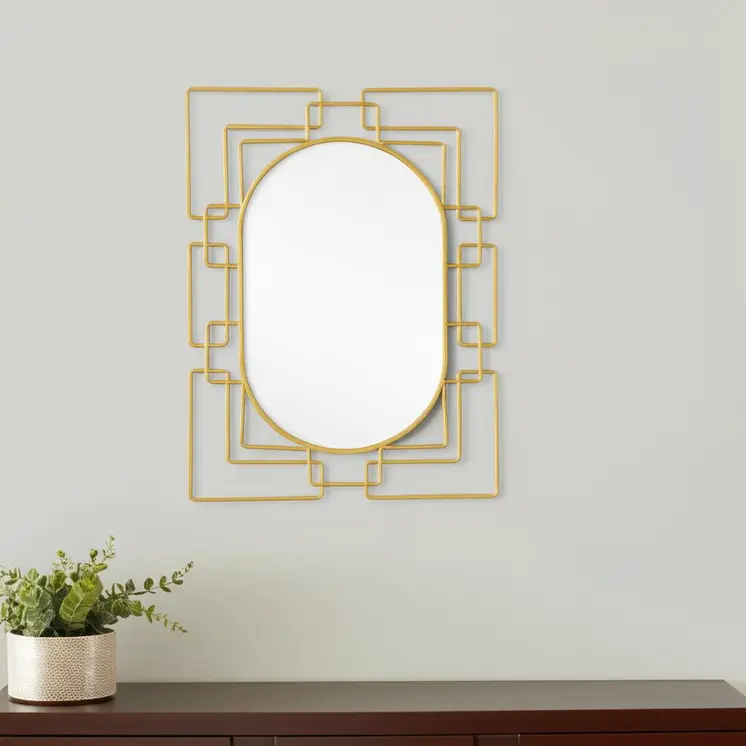 36" Gold Metal Geometric Oval Accent Mirror