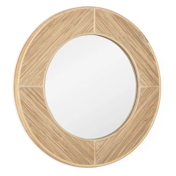 34" Brown Rattan Round Accent Mirror