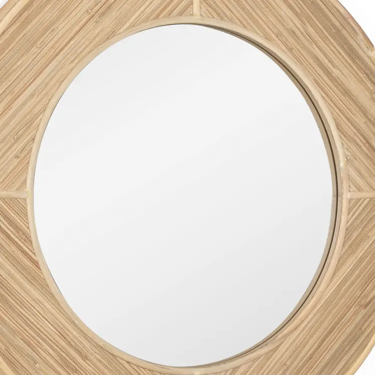 34" Brown Rattan Round Accent Mirror