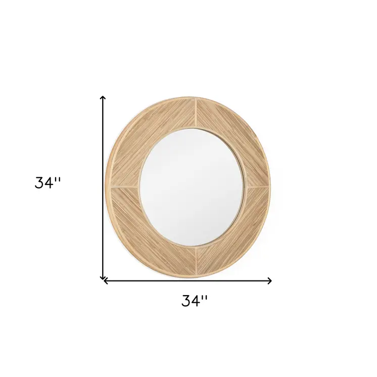 34" Brown Rattan Round Accent Mirror