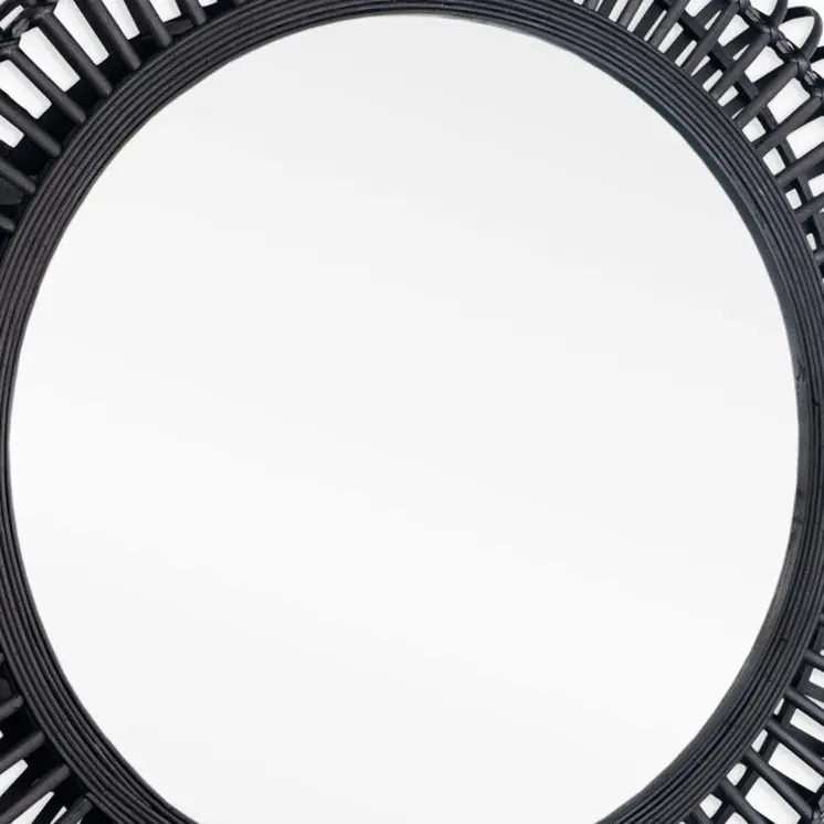 31" Black Bamboo Pierced Round Accent Mirror