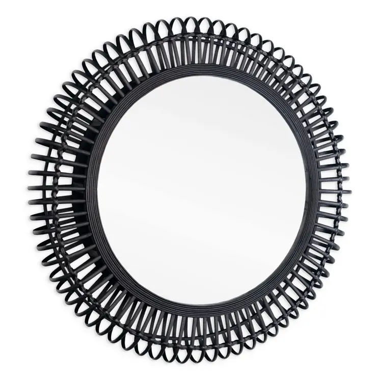 31" Black Bamboo Pierced Round Accent Mirror