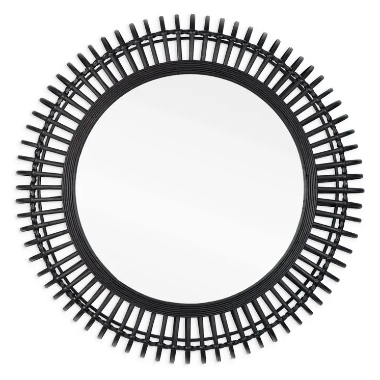 31" Black Bamboo Pierced Round Accent Mirror