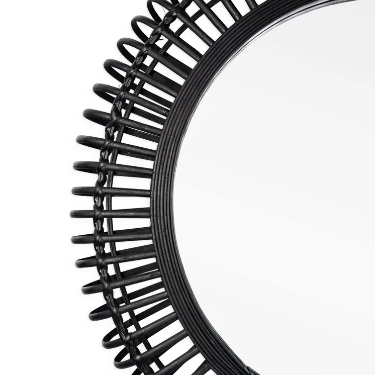 31" Black Bamboo Pierced Round Accent Mirror