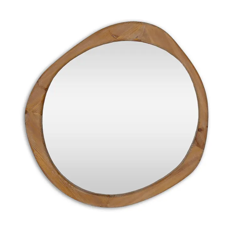 32" Brown Abstract Wood Framed Accent Mirror