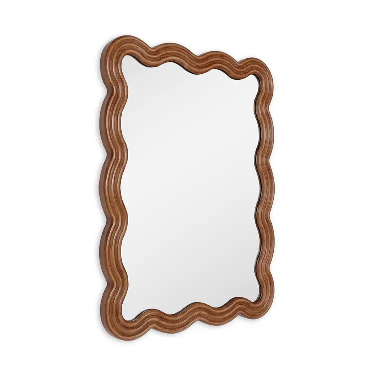 32" Brown Wood Wavy Scalloped Accent Mirror