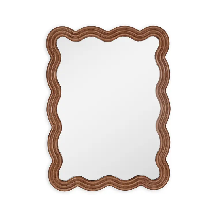 32" Brown Wood Wavy Scalloped Accent Mirror