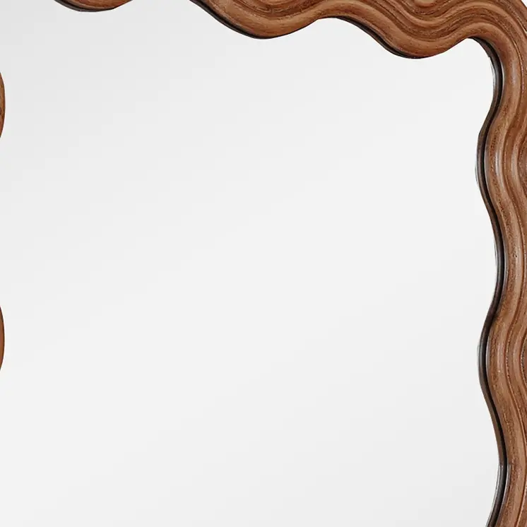 32" Brown Wood Wavy Scalloped Accent Mirror