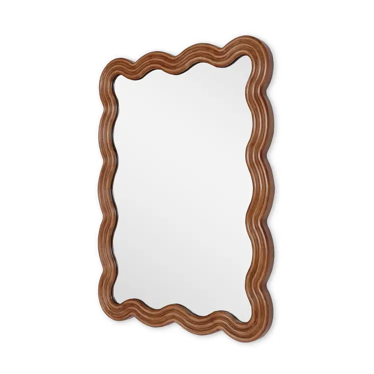 32" Brown Wood Wavy Scalloped Accent Mirror