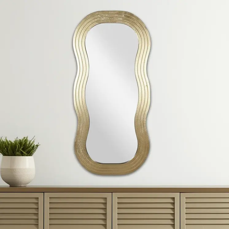 48" Gold Wood Abstract Accent Mirror