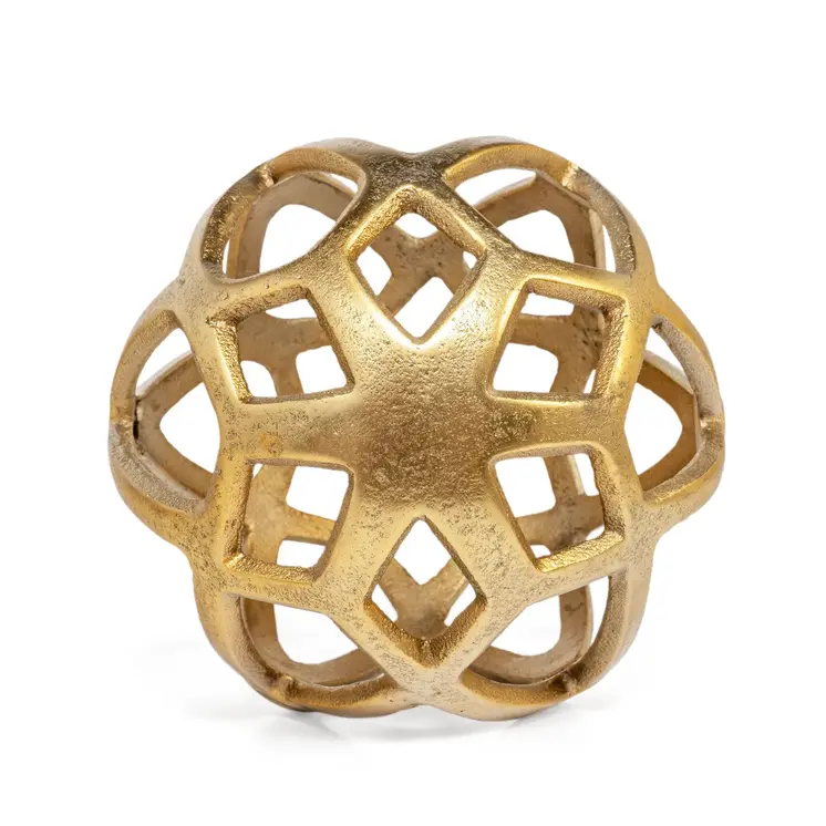 7" Gold Aluminum Geo Orb Tabletop Sculpture