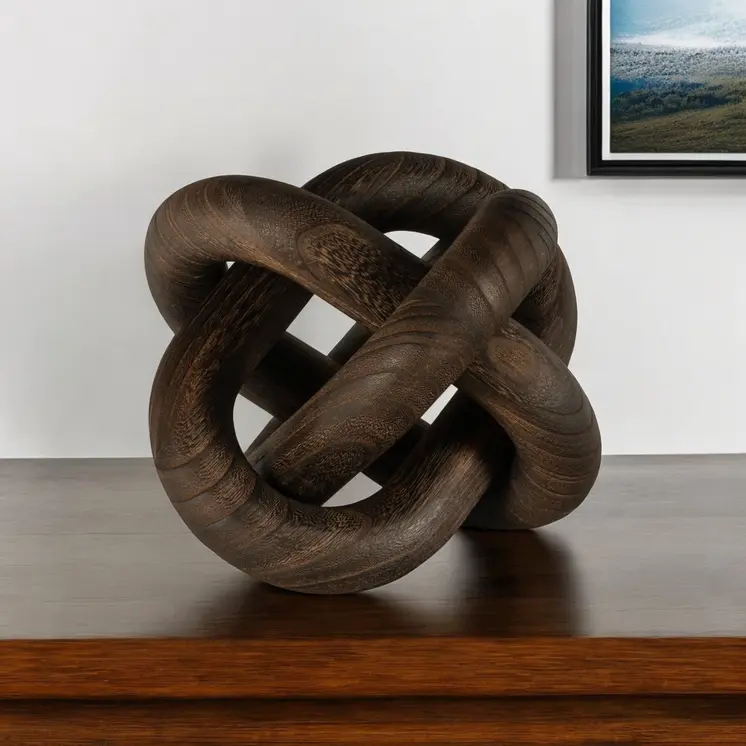 10" Brown Solid Wood Tabletop Sculpture