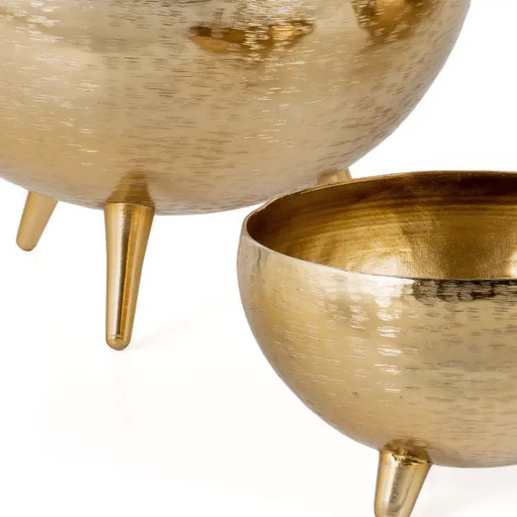 Set of Three Gold Metal Decorative Footed Bowls
