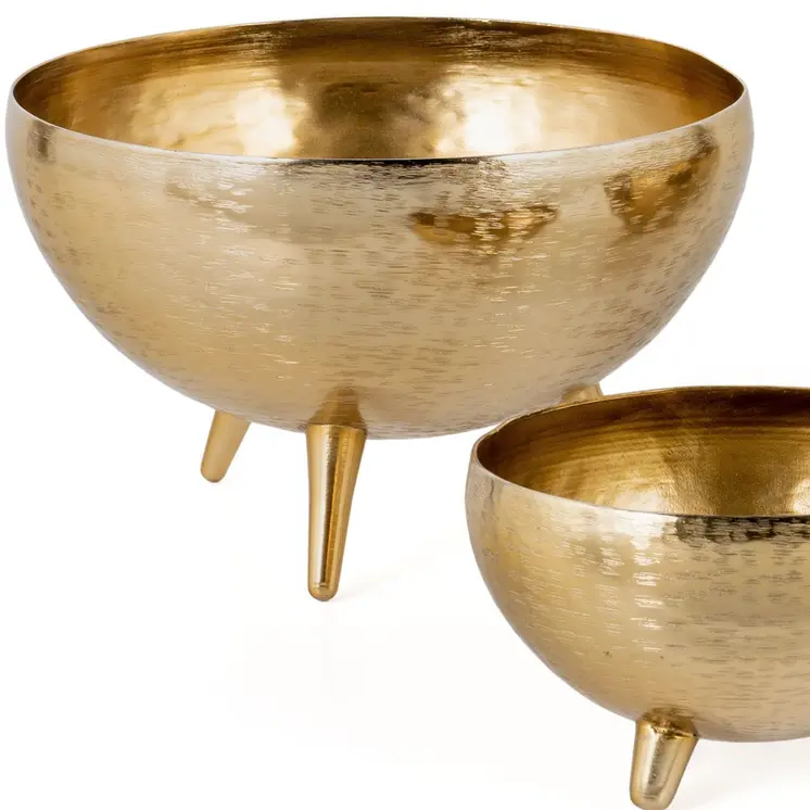 Set of Three Gold Metal Decorative Footed Bowls