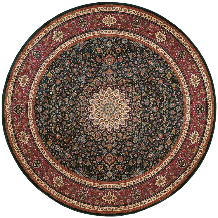 8' Blue And Red Oriental Round Rug