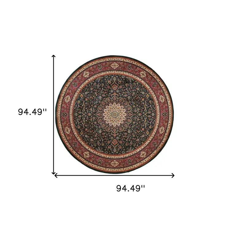 8' Blue And Red Oriental Round Rug